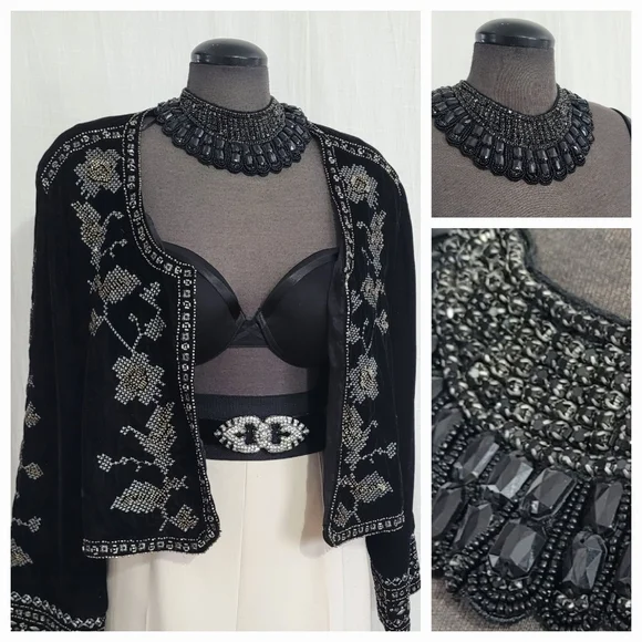 Black Beaded Collar Necklace - Picture 7 of 8